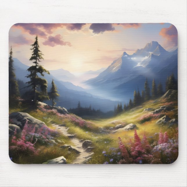 Peaceful Meadow in Mountains Mouse Mat (Front)