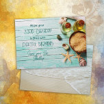 Peaceful Moments Spa Happy Birthday Card<br><div class="desc">Spa day, peaceful birthday greeting card for the woman who needs calmness and “me time" on her special day. Light blue wood background image with seashells and healing salts and oils is the image on this horizontal card with paper upgrades. Sea blue text is customised line by line and will...</div>