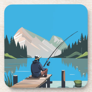 Peaceful Morning Fishing From Dock Coaster
