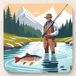 Peaceful Morning Fishing Wading Mountain Creek  Coaster