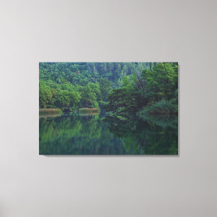 Peaceful Morning River with Reflection of Trees Canvas Print