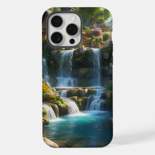 Peaceful mountain cabin waterfalls flowers iPhone 15 pro max case