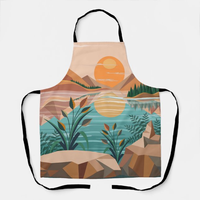 Peaceful Mountain Lake Sunset Landscape Apron (Front)