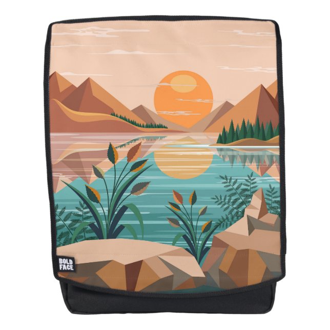 Peaceful Mountain Lake Sunset Landscape Backpack (Front)