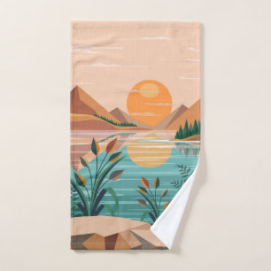 Peaceful Mountain Lake Sunset Landscape Bath Towel Set