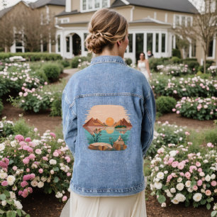 Peaceful Mountain Lake Sunset Landscape Denim Jacket
