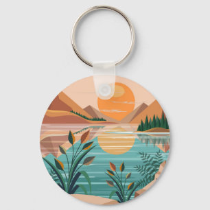 Peaceful Mountain Lake Sunset Landscape Key Ring