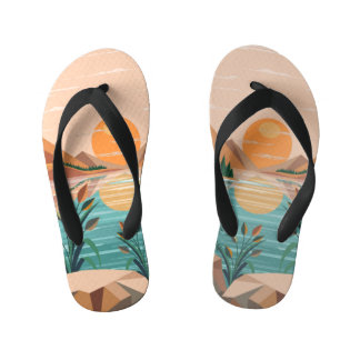 Peaceful Mountain Lake Sunset Landscape Kid's Flip Flops