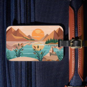 Peaceful Mountain Lake Sunset Landscape Luggage Tag