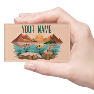 Peaceful Mountain Lake Sunset Landscape Name Tag