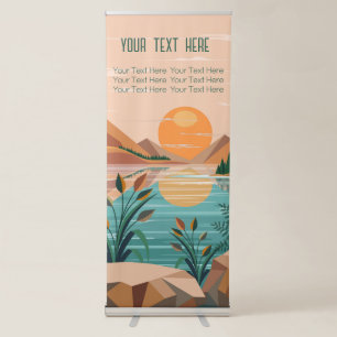 Peaceful Mountain Lake Sunset Landscape Retractable Banner