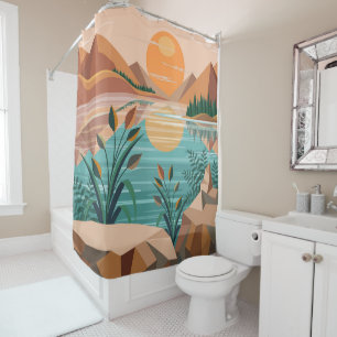 Peaceful Mountain Lake Sunset Landscape Shower Curtain