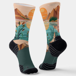 Peaceful Mountain Lake Sunset Landscape Socks