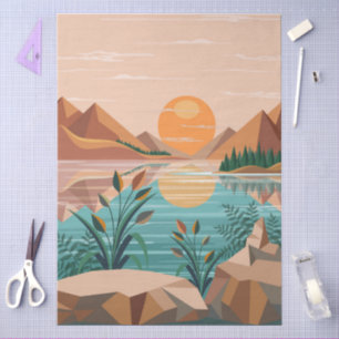 Peaceful Mountain Lake Sunset Landscape Tissue Paper