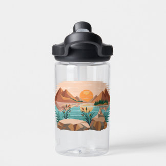 Peaceful Mountain Lake Sunset Landscape Water Bottle