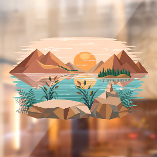 Peaceful Mountain Lake Sunset Landscape Window Cling