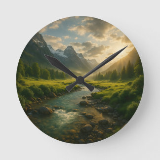 Peaceful Mountain River Landscape Nature Clock 