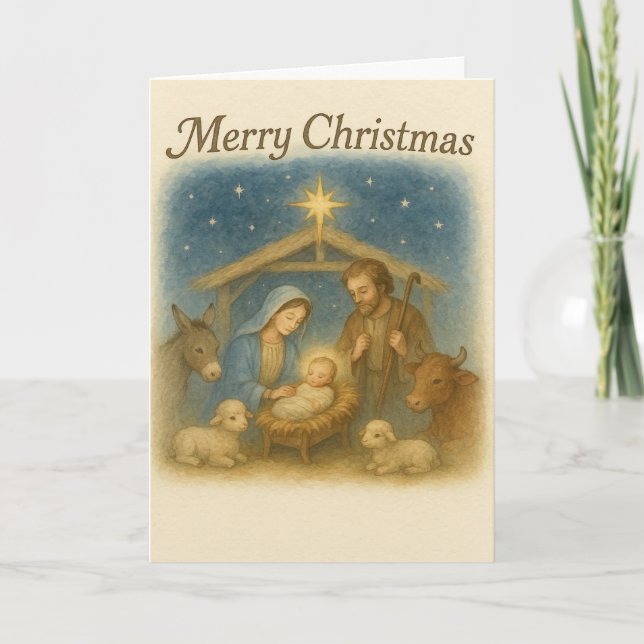 Peaceful Nativity Scene Christmas Holy Family  Holiday Card (Front)