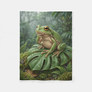 Peaceful Natural Frog On Tropical Leaves Fleece Bl Blanket
