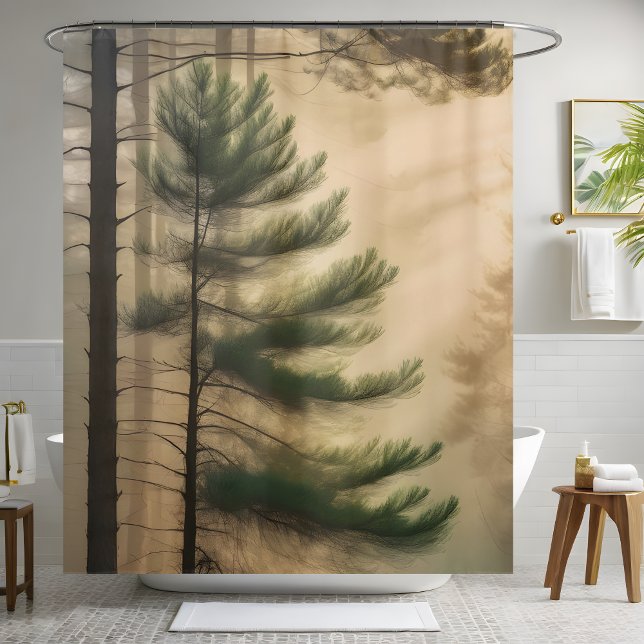 Peaceful Nature Pine Tree Foggy Jungle Shower Curtain (Creator Uploaded)