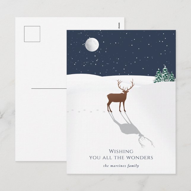 Peaceful Night Christmas Wonders Deer Stars Navy Holiday Postcard (Front/Back)