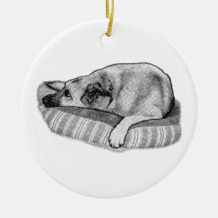 Peaceful Night, Manga Dog Bauble Ceramic Tree Decoration