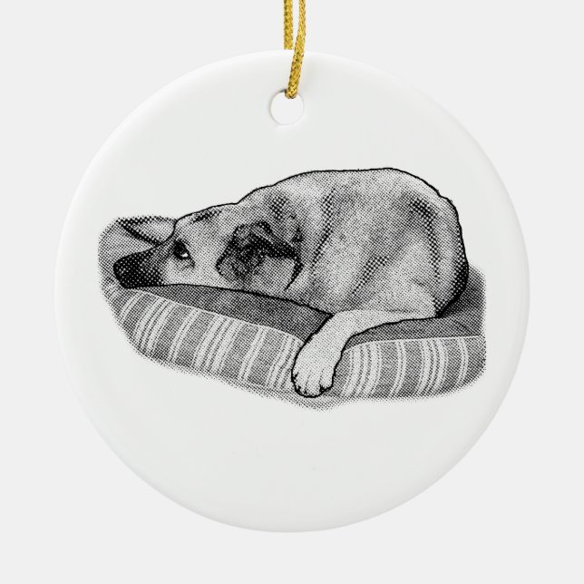 Peaceful Night, Manga Dog Bauble Ceramic Tree Decoration (Front)