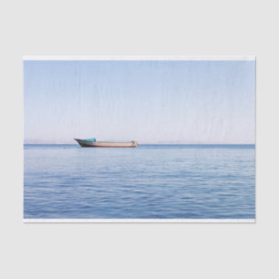 Peaceful Ocean & Solitary Boat Fine Art Photo Tissue Paper