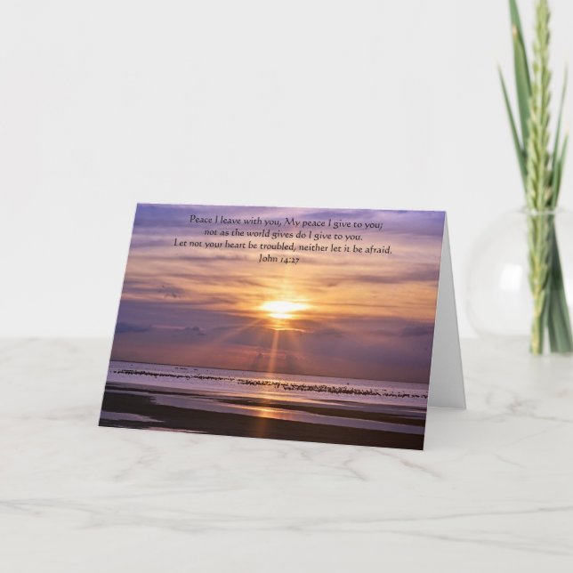 Peaceful Ocean Sunset John 14:27 Thoughts Prayers Card (Front)