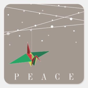 Peaceful Origami Paper Crane Fairy Lights Holiday Square Sticker