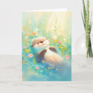 Peaceful Otter in Blooming Waters Card