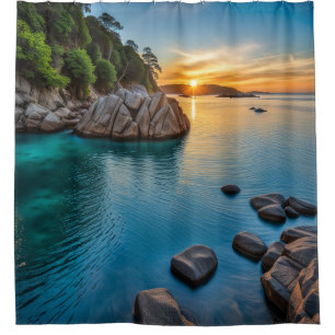 Peaceful paradise landscape shower curtain