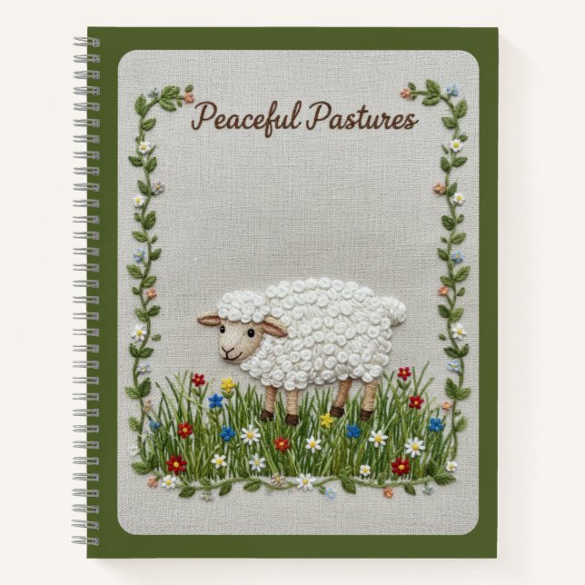 Peaceful Pastures Embroidered Sheep Nature Journal (Front)