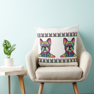 Peaceful Paws: Yoga Bulldog in Tie Dye Colours Cushion