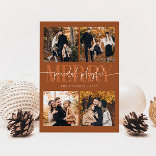 Peaceful Playful Merry Terracotta Christmas Photo Holiday Card
