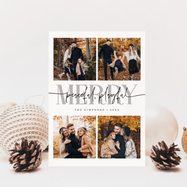 Peaceful Playful Merry White Christmas Multi Photo Holiday Card (Creator Uploaded)