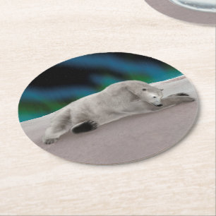Peaceful Polar Bear Arctic Nature Illustration Round Paper Coaster