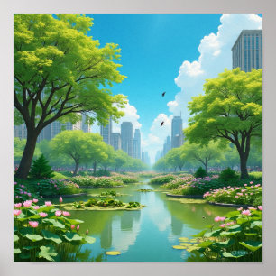 Peaceful Pond in the City Poster