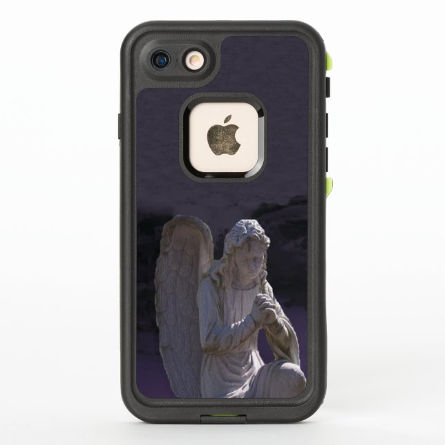 Peaceful Praying White Stone Angel on Purple LifeProof iPhone Case (Back)