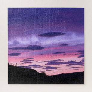 Peaceful Purple Sunset Glow Sky Clouds Unique Jigsaw Puzzle