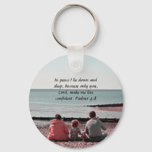 Peaceful Rest - Psalm 4:8 Inspirational Design Key Ring