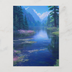 Peaceful River in the Forest's Embrace Postcard