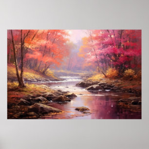 Peaceful River Morning Autumn Japanese Fine Art Poster