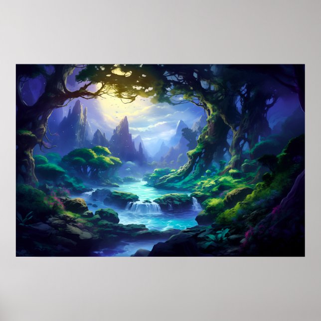 Peaceful River under Moonlight - Fantasy Art Poster (Front)