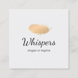 Peaceful Rose Gold Feather Logo Square Business Card