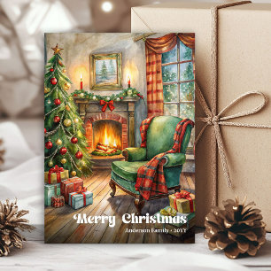 Peaceful rustic Christmas interior in green holida Holiday Card