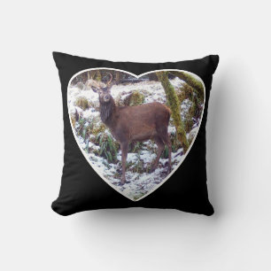 Peaceful Rustic Red Deer Stag Scenic Snowy Country Cushion
