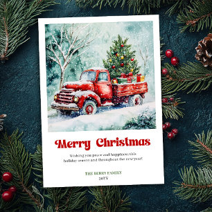 Peaceful Rustic Red Truck Christmas Scene Greeting Holiday Card