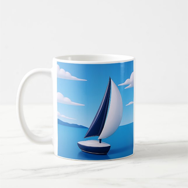 Peaceful Sailboat Ocean  Coffee Mug (Left)