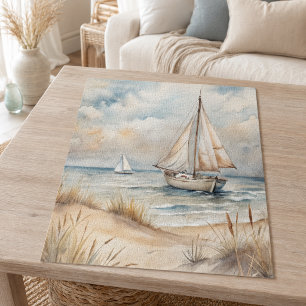 Peaceful Sailing Watercolor Coastal Jigsaw Puzzle